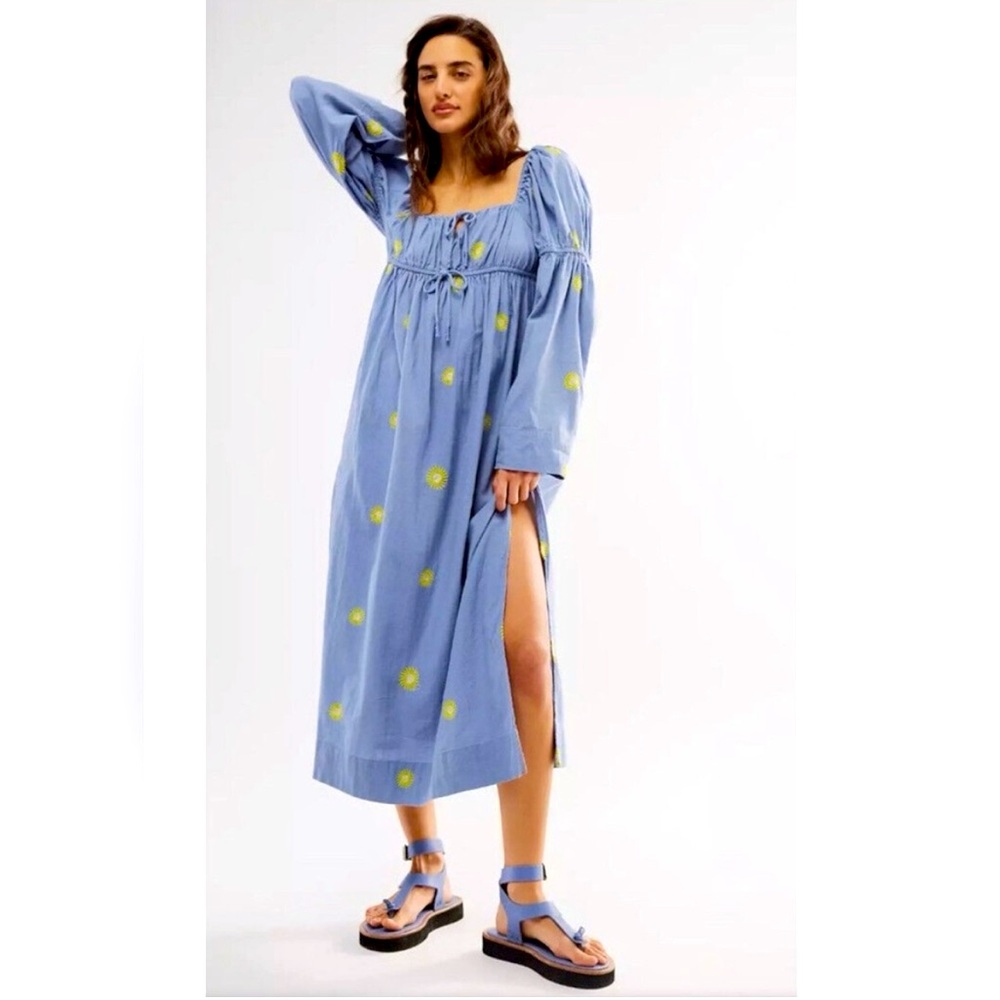 Free People Blue Linen Maxi Dress
